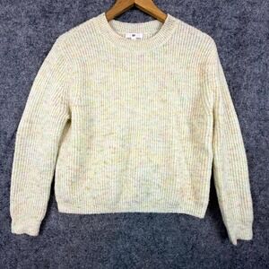 BP Sweater Womens 2XS Cream Pastel Rainbow Knit Boxy Oversized Stretch Crewneck